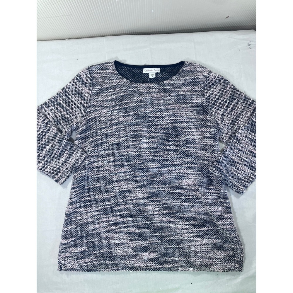 Coldwater Creek Textured Knit Sweater 3/4 Sleeve Pink Black White Women's Medium